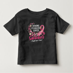 Breast Cancer Survivor Strong Fearless Loved Flowe Kinder Shirts