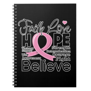 Breast Cancer Typographic Faith Love Hope Notitieboek