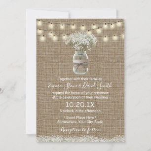 Breath Floral Jar Rustic Burlap Wedding Kaart