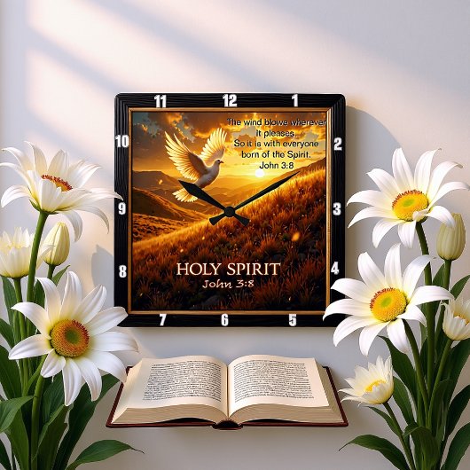 Breath of Heaven Holy Spirit Dove John 3:8 Verse Vierkante Klok