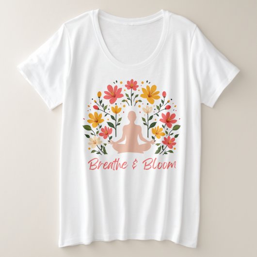 Breathe & Bloom Plus Size Meditatie T-shirt (Design voorkant)