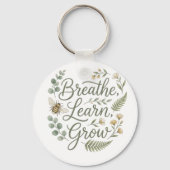 Breathe Learn Grow  Botanical Bee Teachers gift Sleutelhanger (Voorkant)