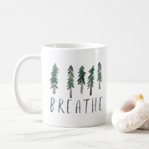 BREATHE Pine Trees Forest Waterverf Koffiemok