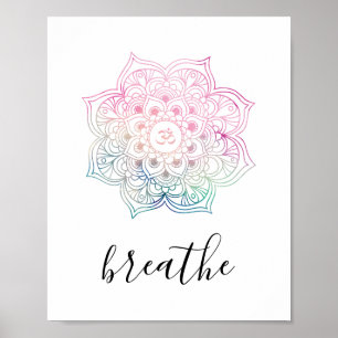 Breathe Quote - Roze Waterverf Mandala Zen Yoga Poster