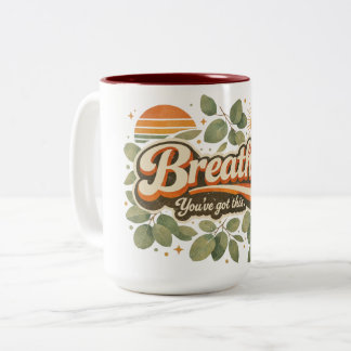 Breathe You’ve Got This Retro Nature Design Tweekleurige Koffiemok