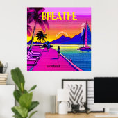 BREATHE - Zonnewaterscène. Bewerkbaar. Poster (Thuiskantoor)