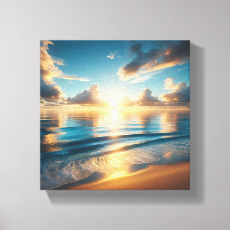 Breathtaking Golden Sunset over Calm Blue Ocean  Canvas Afdruk