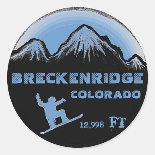 Breckenridge Colorado bleu snowboard art stickers (Devant)