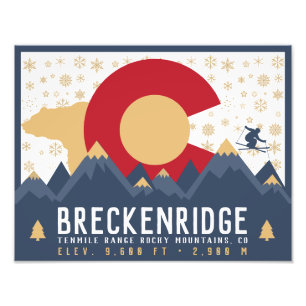 Breckenridge Colorado Flag Mountain Ski Souvenir Foto Afdruk
