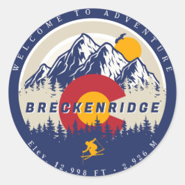 Breckenridge Colorado Flag Mountain Ski Souvenir Ronde Sticker