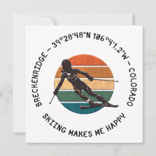 Breckenridge, Colorado - Vrouw skiër, zwarte tekst Feestdagenkaart