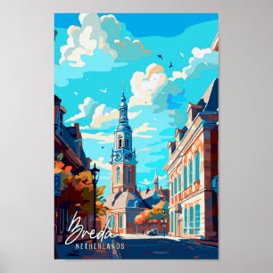 Breda Nederland Kunst vintage reisillustratie Poster
