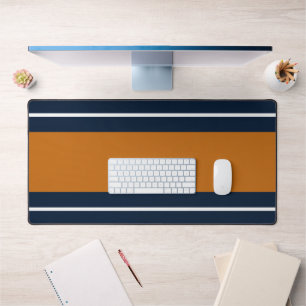 Brede 70s oranje wit marineblauwe racingstrepen bureaumat
