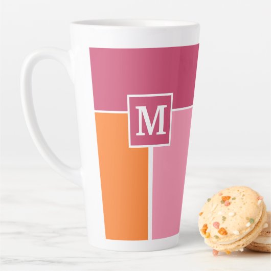 Brede Feminine Stripes met monogram Latte Mok (In situ)