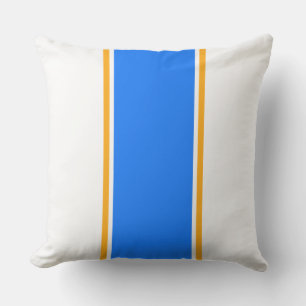 Brede helderblauwe gele race strepen op wit buitenkussen