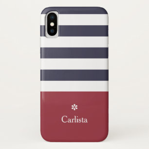 Brede marine Blue Horizontal Stripes Red Name Dais iPhone X Hoesje