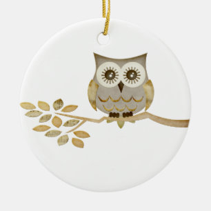 Brede ogen Owl in boomversiering Keramisch Ornament
