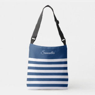 Brede strepen in blauw en wit of kies uw kleuren crossbody tas
