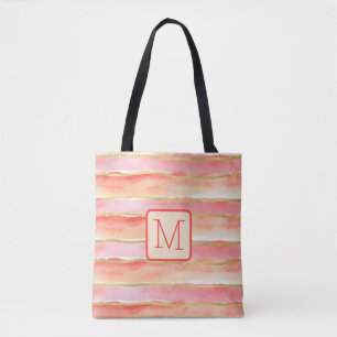 Brede strepen Tangerine kleurblokmonogram Draagtas