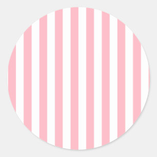 Brede strepen - wit en licht roze ronde sticker