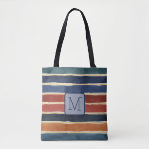 Brede waterverfstrepen Navy kleurblokmonogram Draagtas