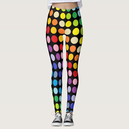 Breder spectrum Rainbow Polka Dots Black Leggings (Voorkant)