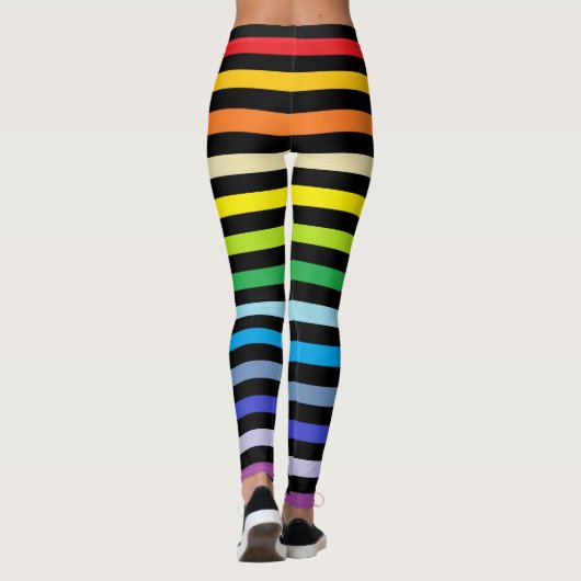 Bredere spectrumregenboog en zwarte strepen leggings (Achterkant)