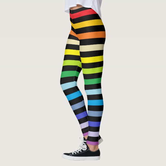 Bredere spectrumregenboog en zwarte strepen leggings (Links)