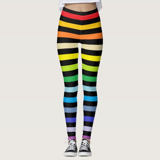 Bredere spectrumregenboog en zwarte strepen leggings (Voorkant)