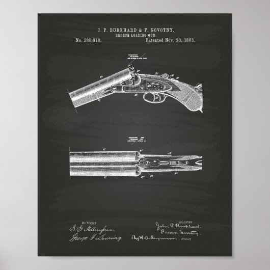 Breech Loading Pistool 1883 Patent Art - Chalkboar Poster (Voorkant)