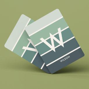 Breed Diep Groen Gradiënt Gestreept Monogram Perso Pokerkaarten