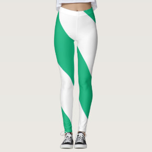 Breed groen en wit diagonaal streep leggings