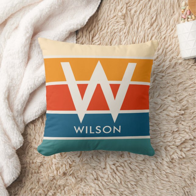 Breed retro streep monogram kussen (Deken)