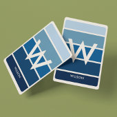 Breed Rich Blue Gradient Striped Monogram Persoonl Pokerkaarten