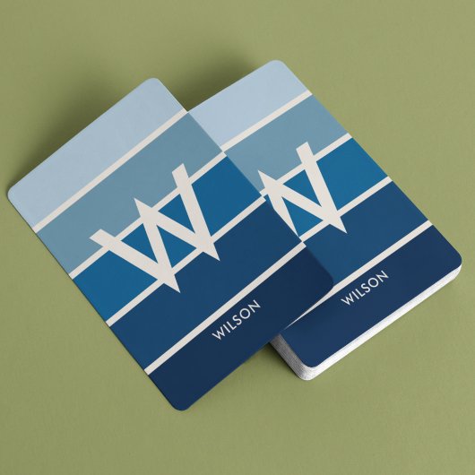 Breed Rich Blue Gradient Striped Monogram Persoonl Pokerkaarten