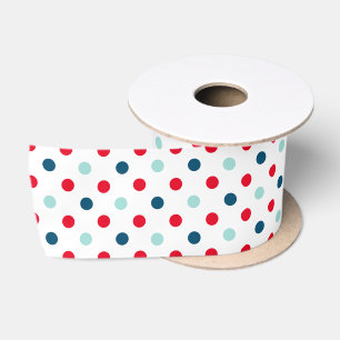 Breed rood blauw en turquoise polka stippenpatroon lint