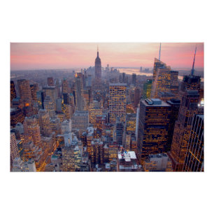 Breed uitzicht van Manhattan bij zonsondergang Perfect Poster
