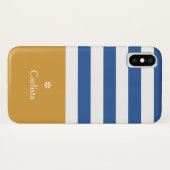 Breedblauw Horizontale Stripes Gold Name en Daisy Case-Mate iPhone Case (Achterkant (horizontaal))