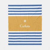 Breedblauw Horizontale Stripes Gold Name en Daisy Fleece Deken (Voorkant)