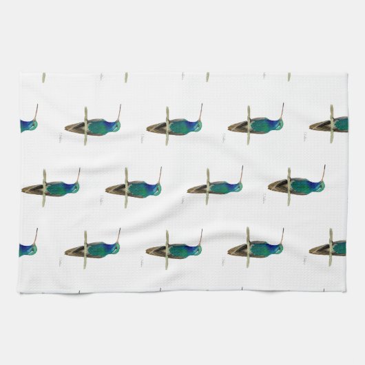 Breedkopvogel in een tak theedoek (Horizontaal)