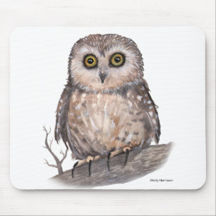 Breedogige Uil Wildlife Waterverf Kunst Muismat