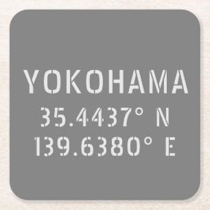 Breedte- en lengtegraad van Yokohama  Vierkante Kartonnen Onderzetter