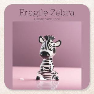 Breekbare Zebra: zorgvuldig hanteren Vierkante Kartonnen Onderzetter