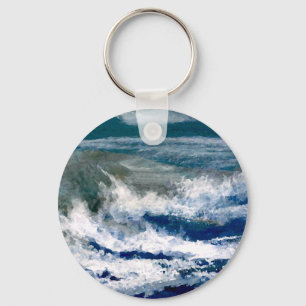 Breekers op de Rocks Seascape Ocean Waves Art Sleutelhanger