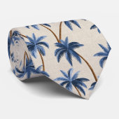 Breezy Palm Trees on Faux Grasscloth - Blue Stropdas (Opgerold)