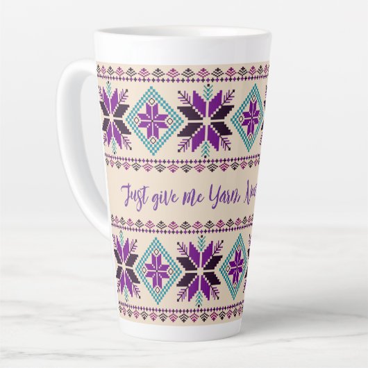 Breien Fair Isle Patroon Gepersonaliseerd Latte Mok (Linkerhoek)