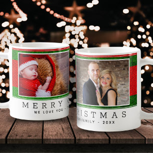 Breien Groen Rood Kerstmis Familie Foto Collage Koffiemok