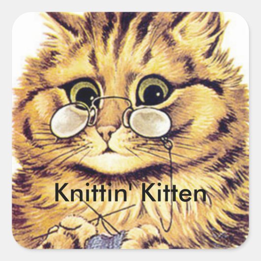Breien Kat Stickers getiteld KNITTIN' KITTEN (Voorkant)