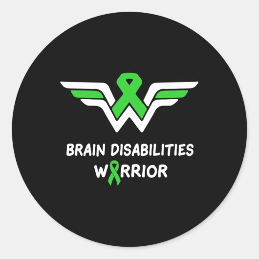 Brein Disabilities Awareness Warrior Green Ribbon Ronde Sticker (Voorkant)