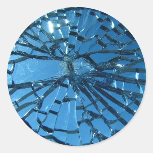Breken blauw glas ronde sticker (Voorkant)